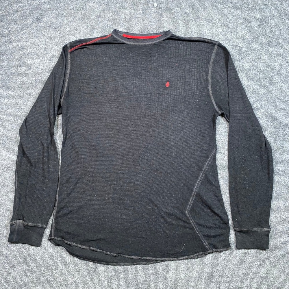 Volcom Mens Thermal Shirt XL Black Waffle Knit Long Sleeve Asymmetrical Hem